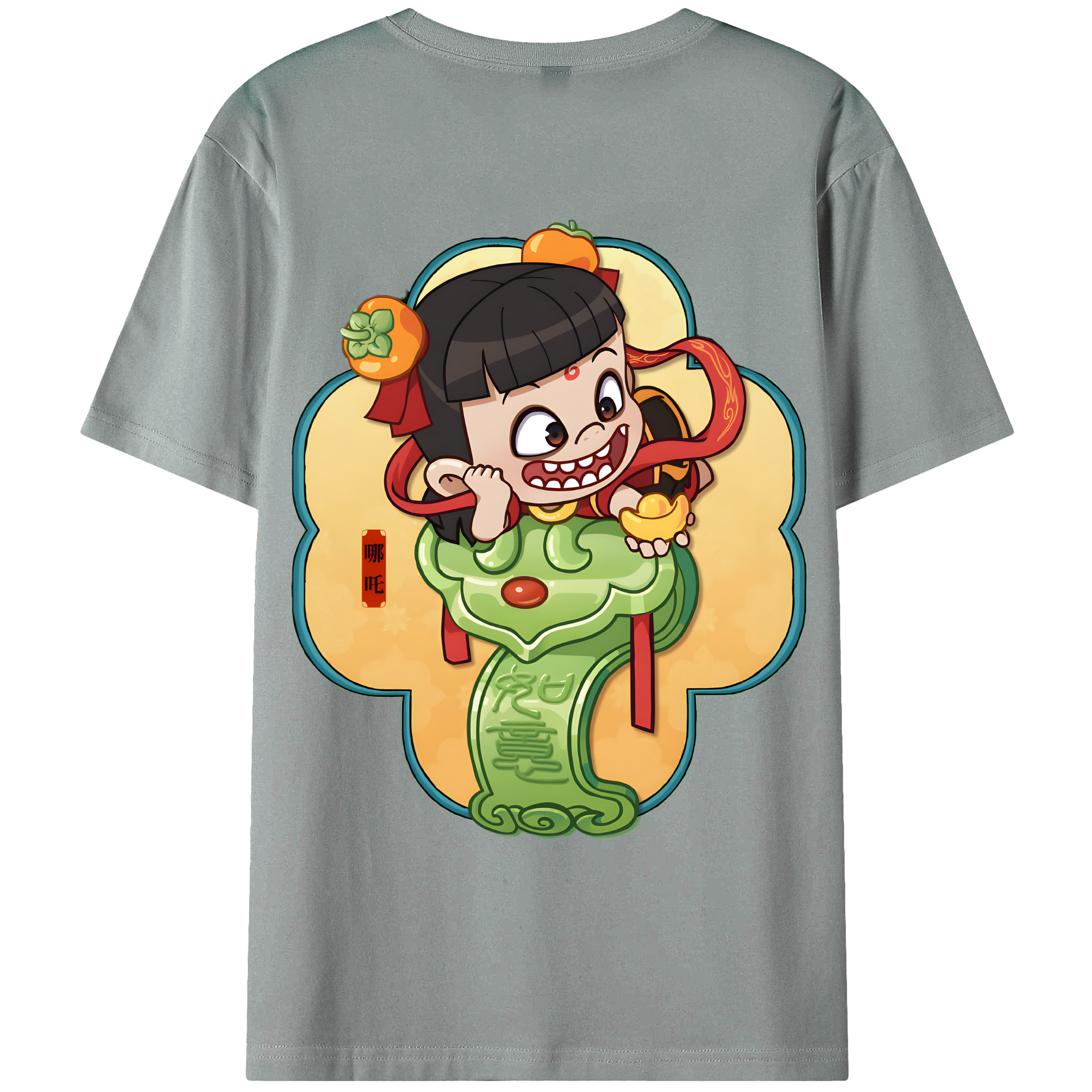 （画像用） Ne Zha 2 ナタ 魔童の大暴れ 綿100％ メンズ半袖Tシャツ（バックプリント） 通気性
